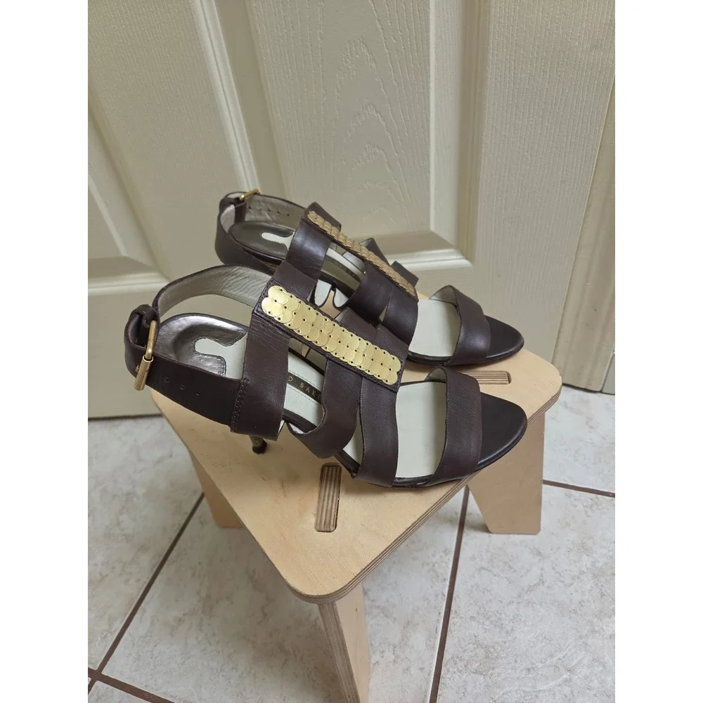 Ted Baker London Brown Leather Stiletto Sandals‎ Gold Hardware TBWS09945 Size 7